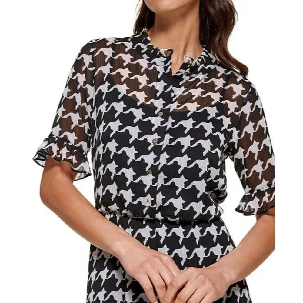 Kenzie Houndstooth Chiffon Lightweight Dress Size 14 - Picture 3 of 9
